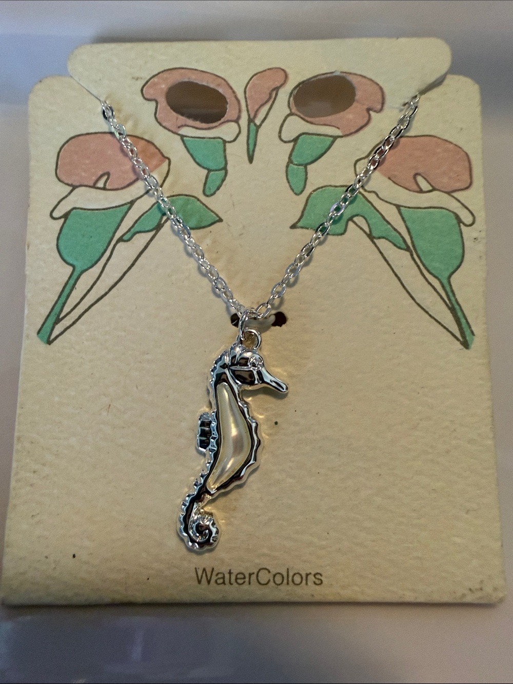 Seahorse Pendant Necklace - White Enamel